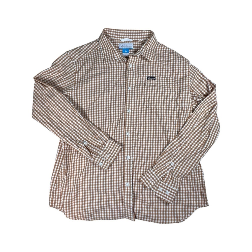 Columbia Mens‎ XL Button Up Tan Brown Plaid Checkered Shirt Grunge Autumn Fall